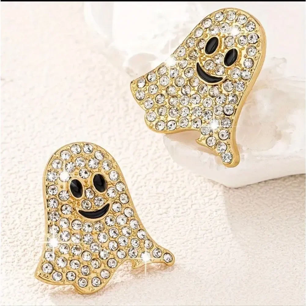 Ghost Rhinestone Halloween Earrings  ￼